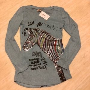 New Zebra Embellished Printed T-shirt in Teal S/M
